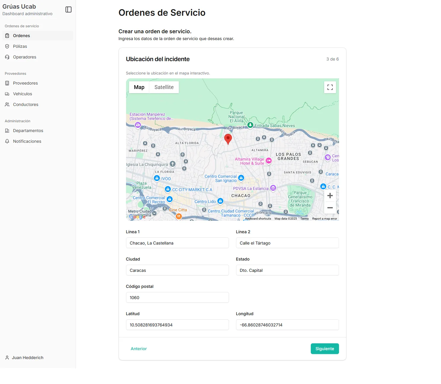 Creating a towing order in the admin UI